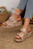 Pale Khaki Retro Buckle Studded Platform Slides Shoes.