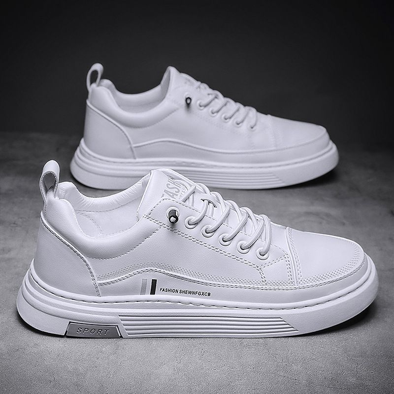 White Trendy Casual Sneakers, Sports Microfiber Leather Men's Shoes, Live Delivery.