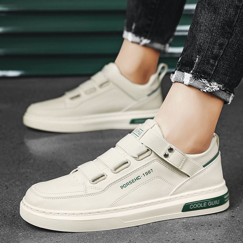 Trendy Men's White Leather Sneakers - Comfort & Style.