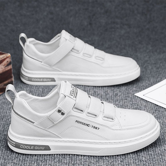 Trendy Men's White Leather Sneakers - Comfort & Style.