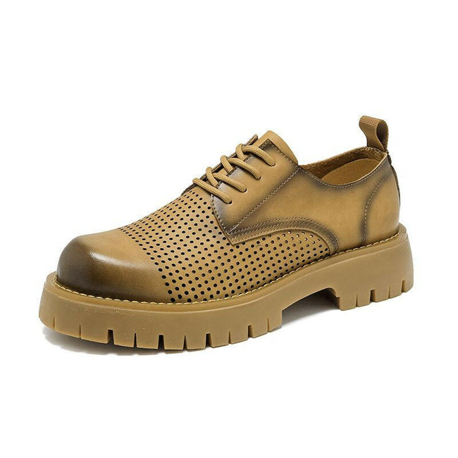 Men's Summer Loafers – Breathable Leather Lace-Up Shoes.