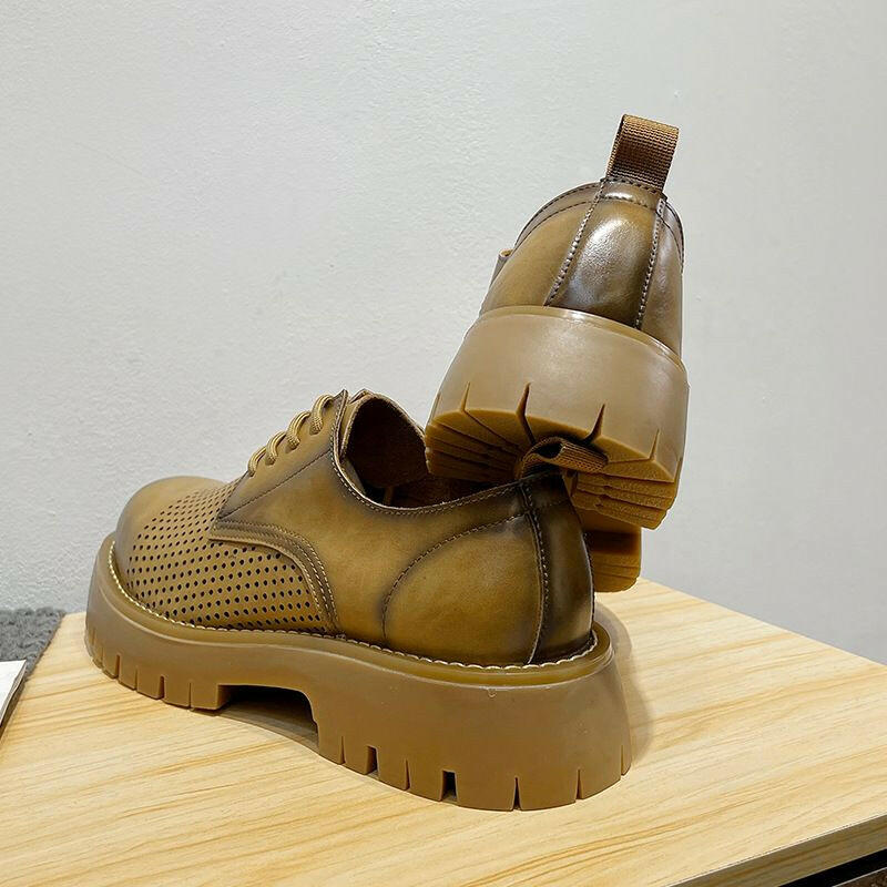 Men's Summer Loafers – Breathable Leather Lace-Up Shoes.