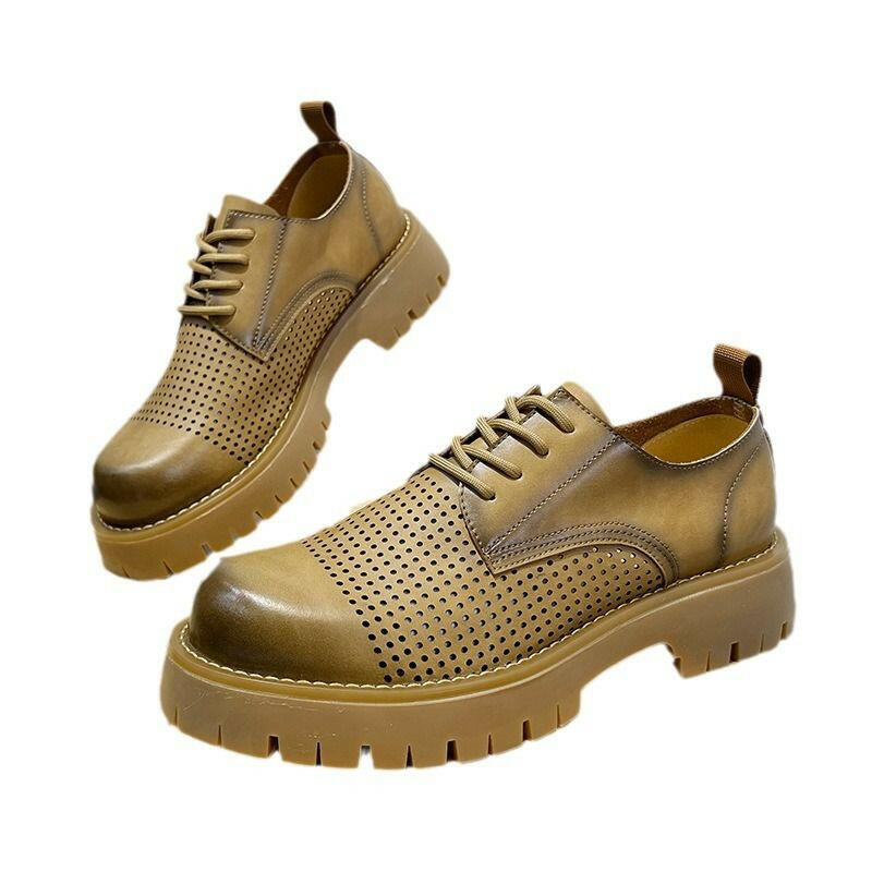 Men's Summer Loafers – Breathable Leather Lace-Up Shoes.
