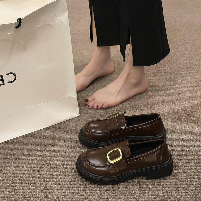 British Style Mary Jane Loafers – Round Toe Leather Shoes for Women.