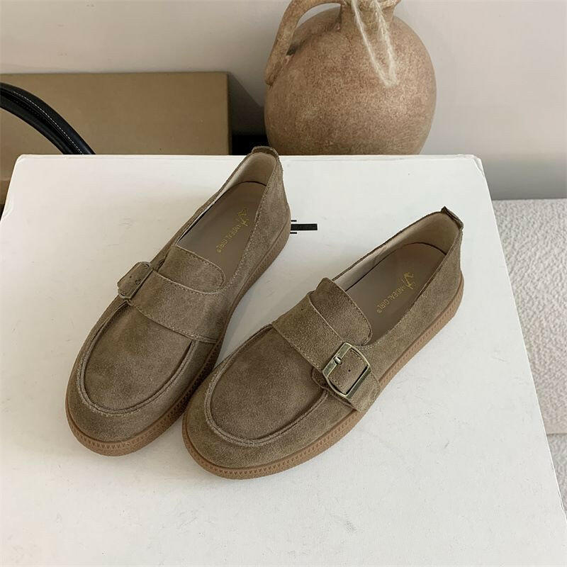 2024 Autumn/Winter New British Style Round Head Genuine Thick Soft Bottom With Buckle, Small Leather Shoes, One Step.
