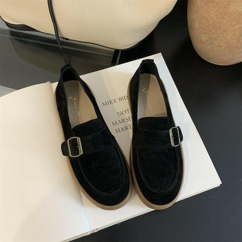 2024 Autumn/Winter New British Style Round Head Genuine Thick Soft Bottom With Buckle, Small Leather Shoes, One Step.