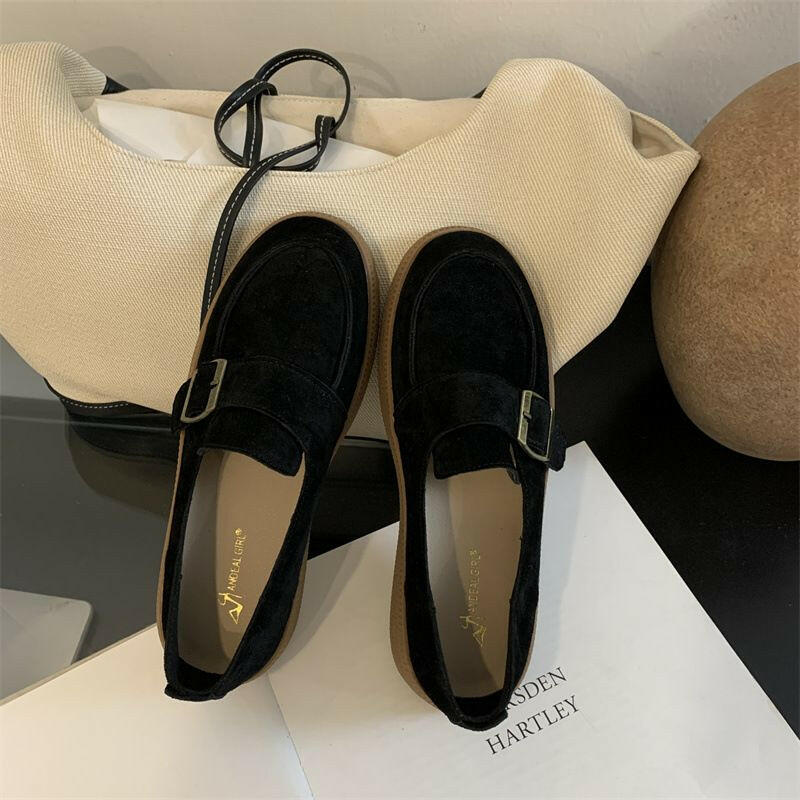 2024 Autumn/Winter New British Style Round Head Genuine Thick Soft Bottom With Buckle, Small Leather Shoes, One Step.
