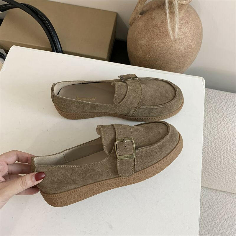 2024 Autumn/Winter New British Style Round Head Genuine Thick Soft Bottom With Buckle, Small Leather Shoes, One Step.