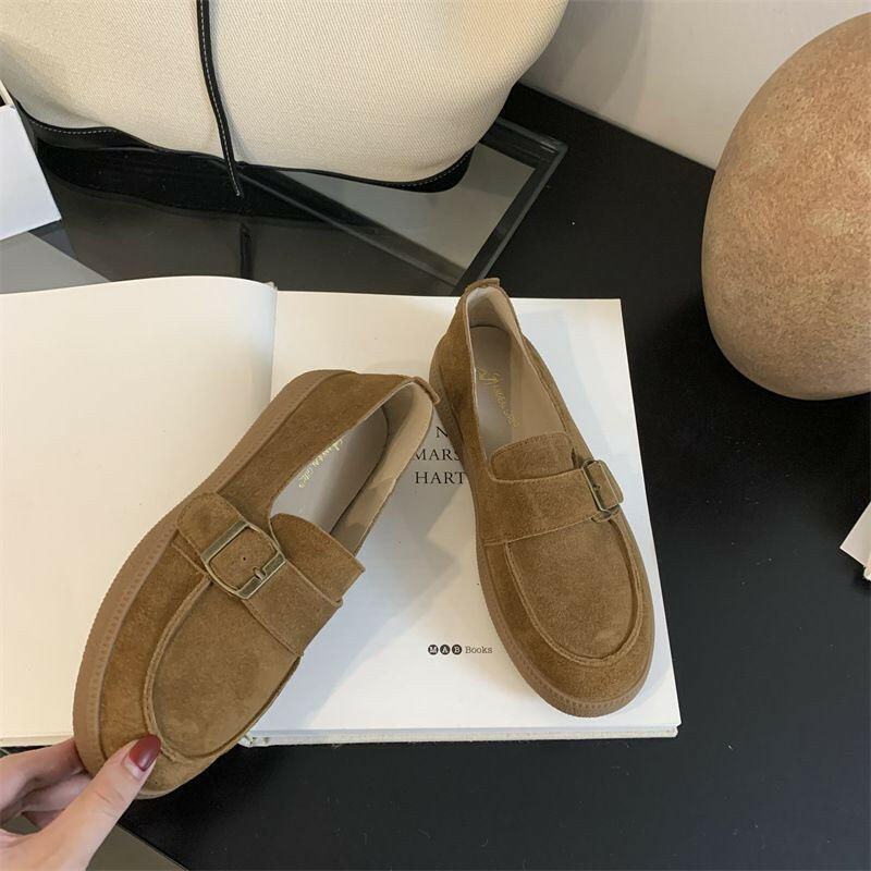 2024 Autumn/Winter New British Style Round Head Genuine Thick Soft Bottom With Buckle, Small Leather Shoes, One Step.