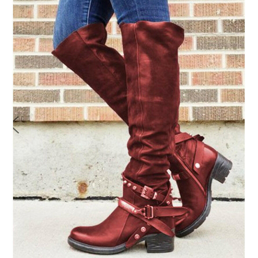 Stylish Chunky Heel Boots with Belt Buckle.