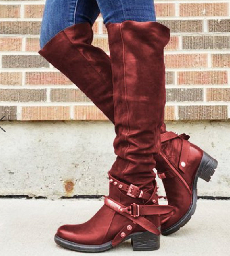 Stylish Chunky Heel Boots with Belt Buckle.