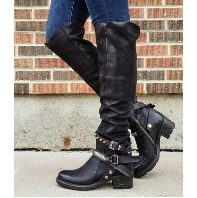 Stylish Chunky Heel Boots with Belt Buckle.