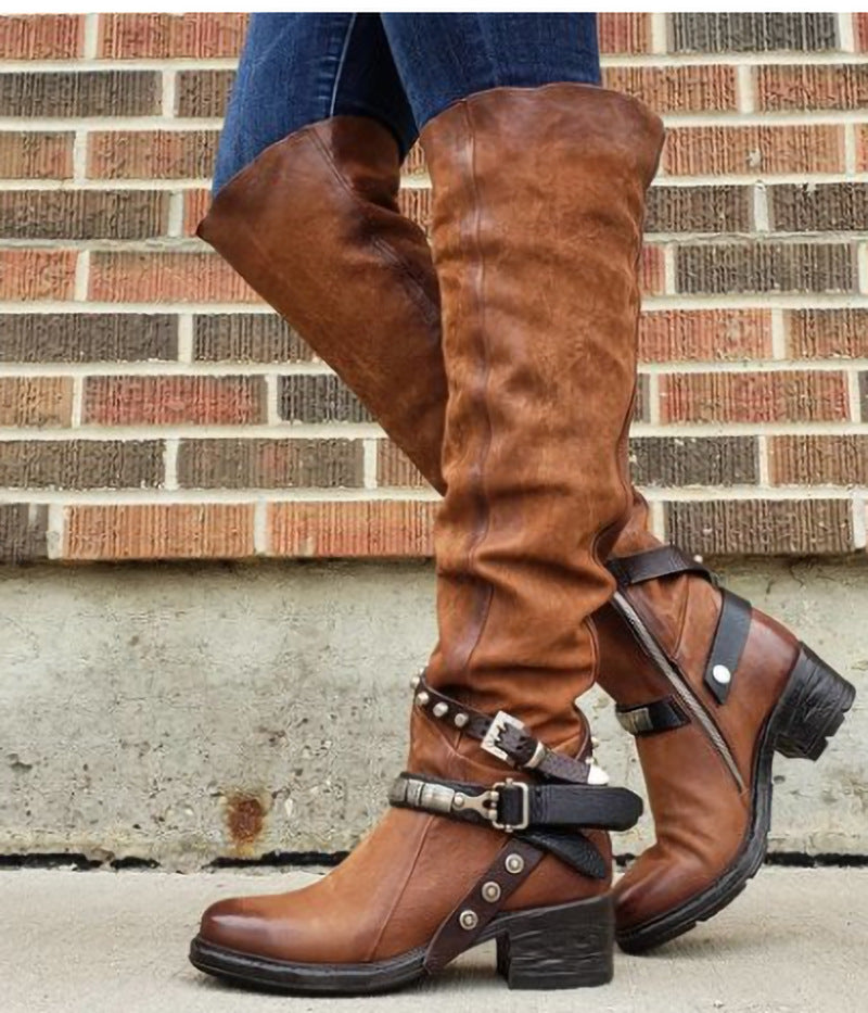 Stylish Chunky Heel Boots with Belt Buckle.