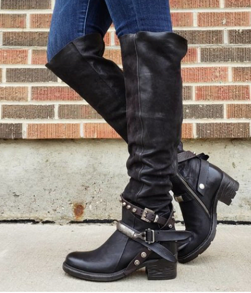 Stylish Chunky Heel Boots with Belt Buckle.