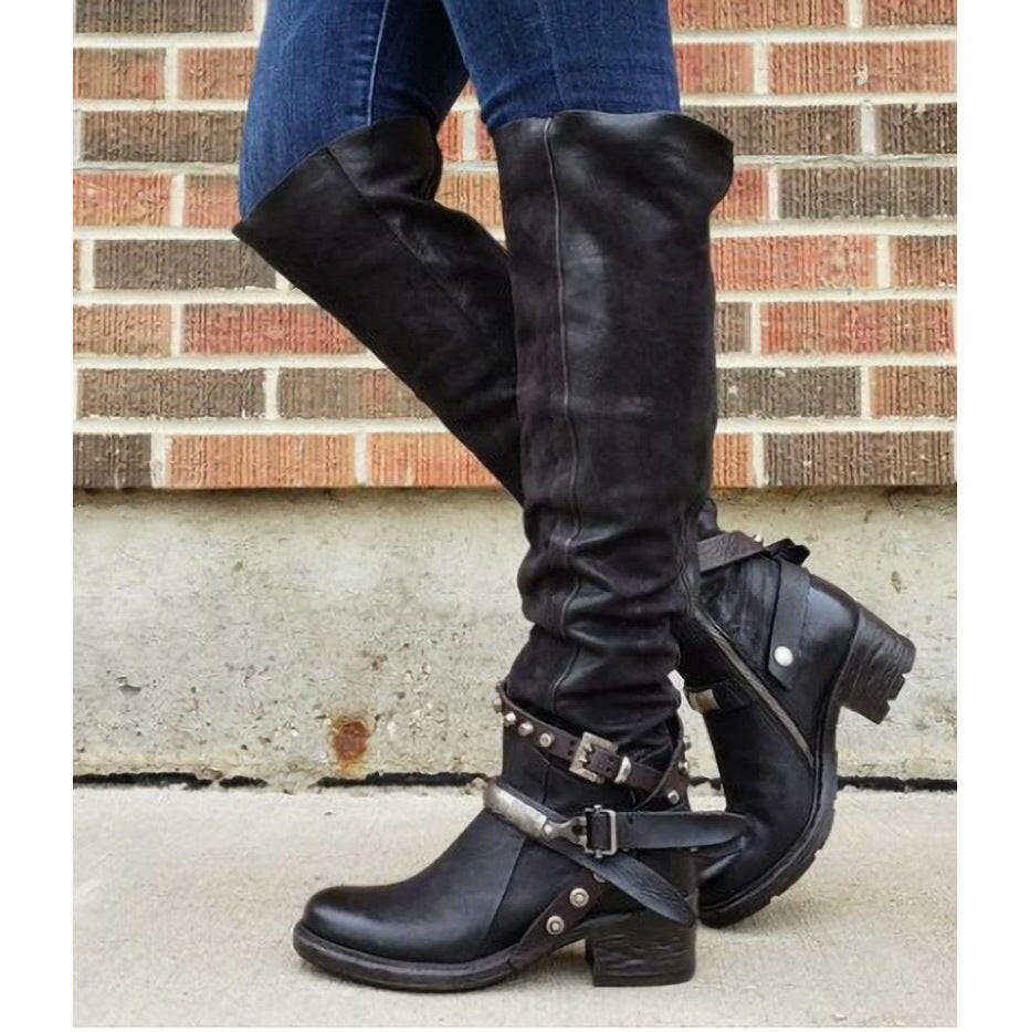 Stylish Chunky Heel Boots with Belt Buckle.