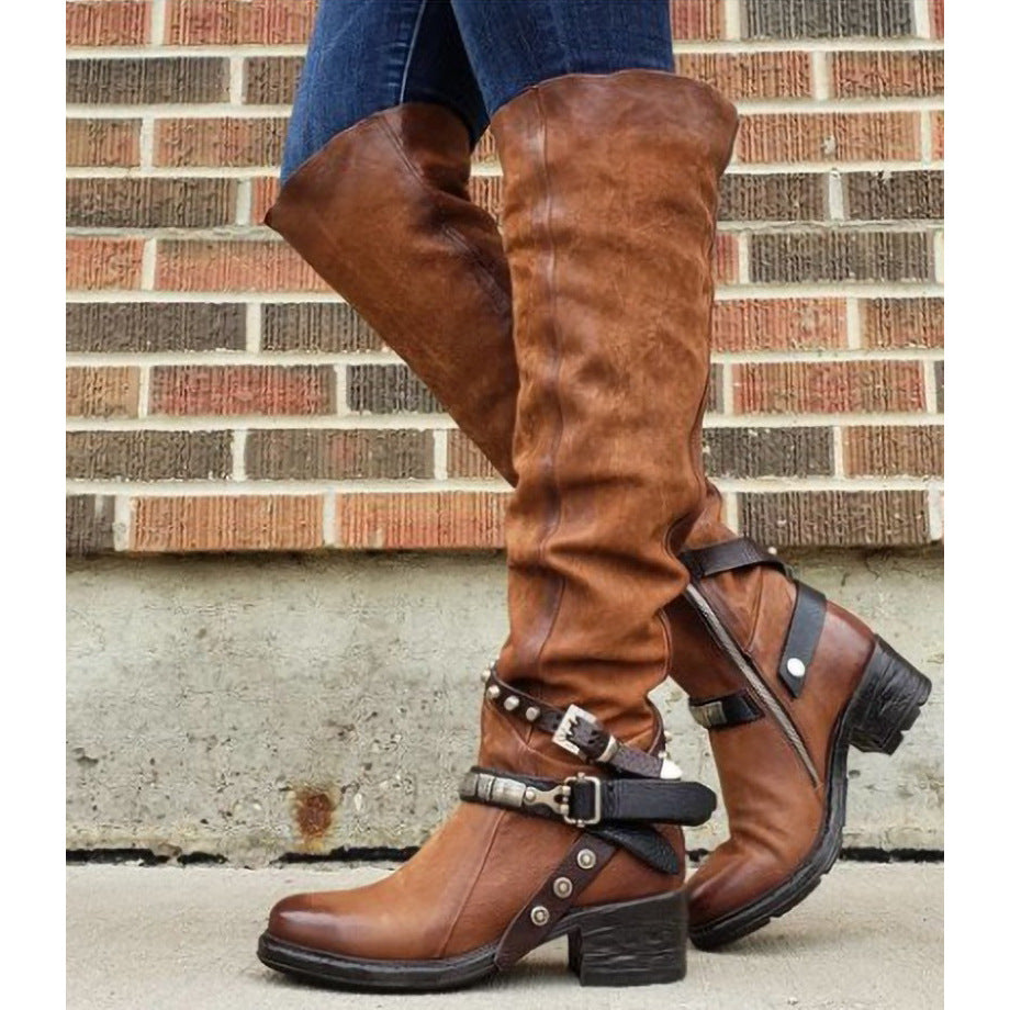 Stylish Chunky Heel Boots with Belt Buckle.