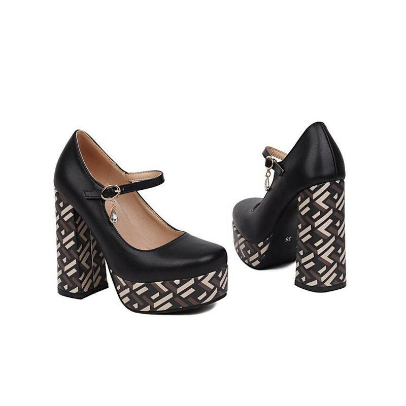 Waterproof Plaid Mary Jane High Heels.