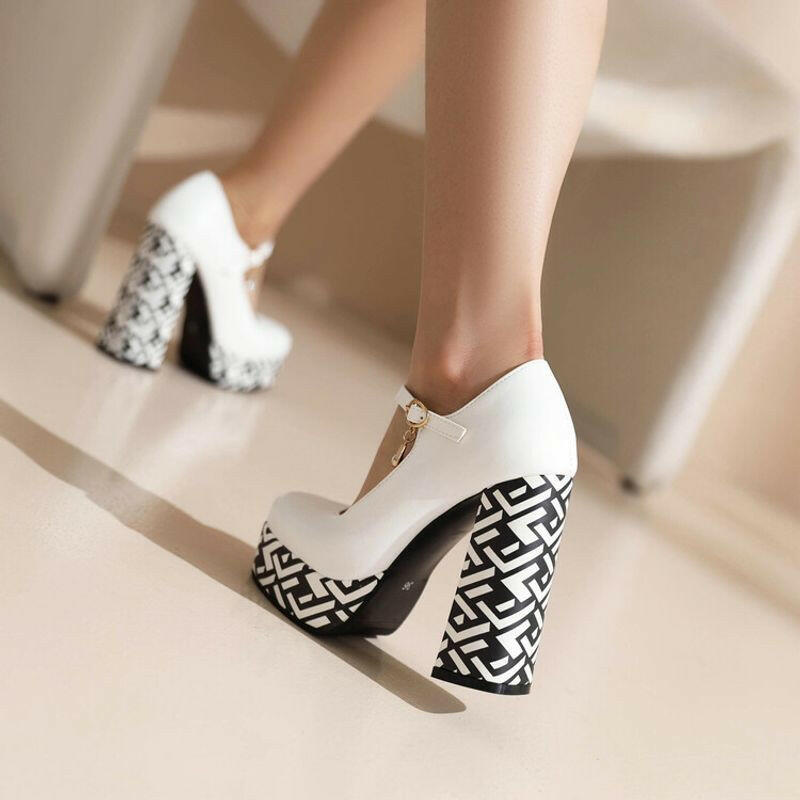 Waterproof Plaid Mary Jane High Heels.