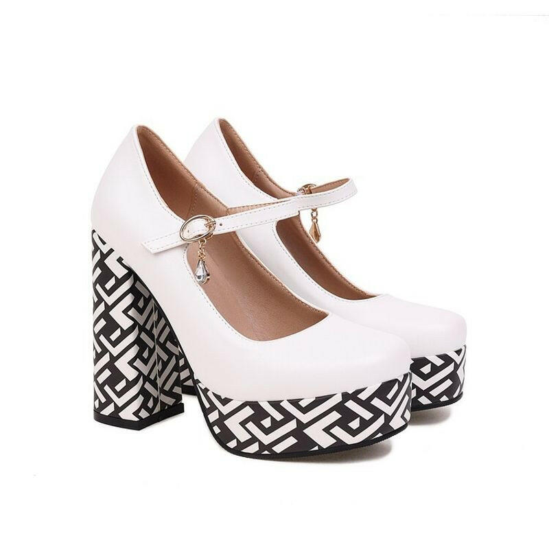 Waterproof Plaid Mary Jane High Heels.