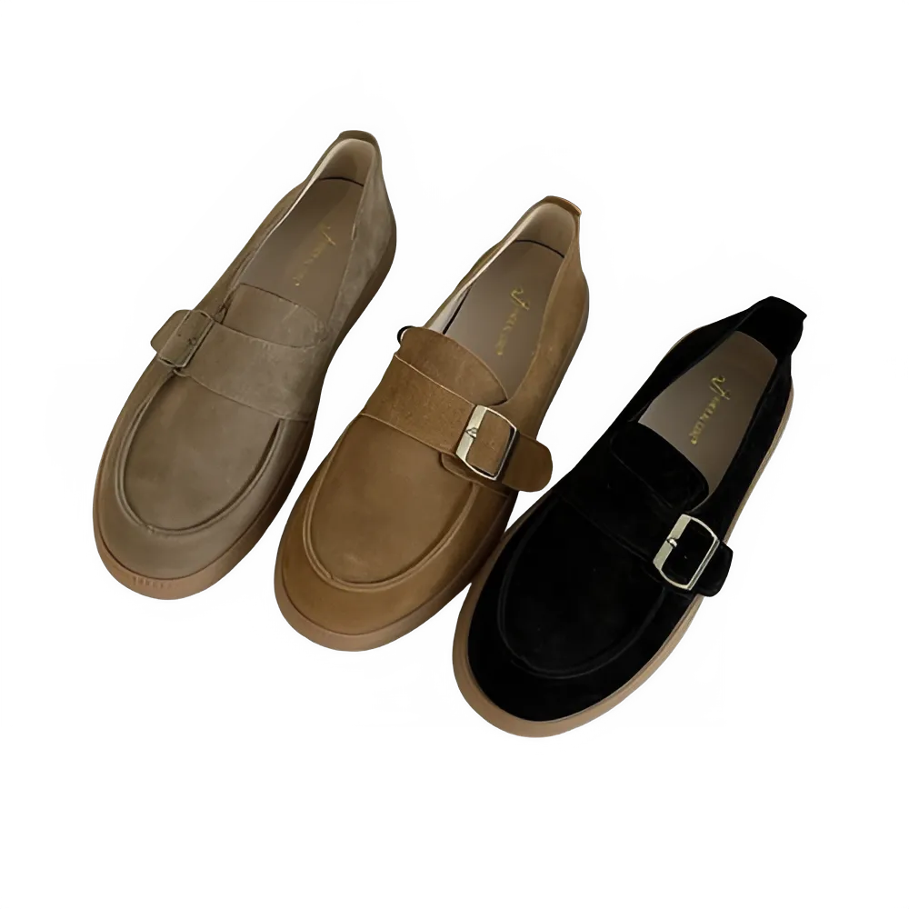 2024 Autumn/Winter New British Style Round Head Genuine Thick Soft Bottom With Buckle, Small Leather Shoes, One Step.