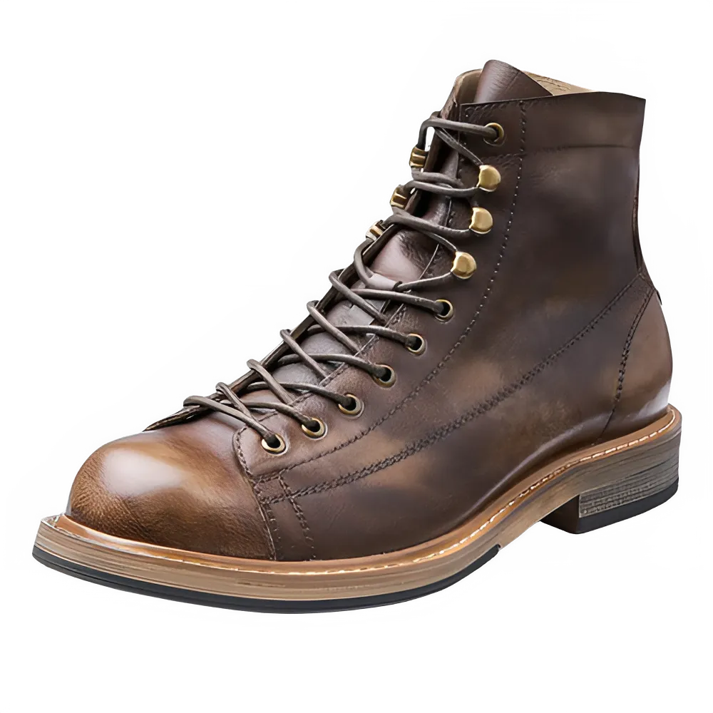 Retro Round Toe Men's Work Boots – British Style Leather Lace-Up.