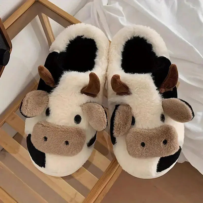 Women's Cute Cow Plush Slippers - Cozy Indoor Footwear | Signature Step