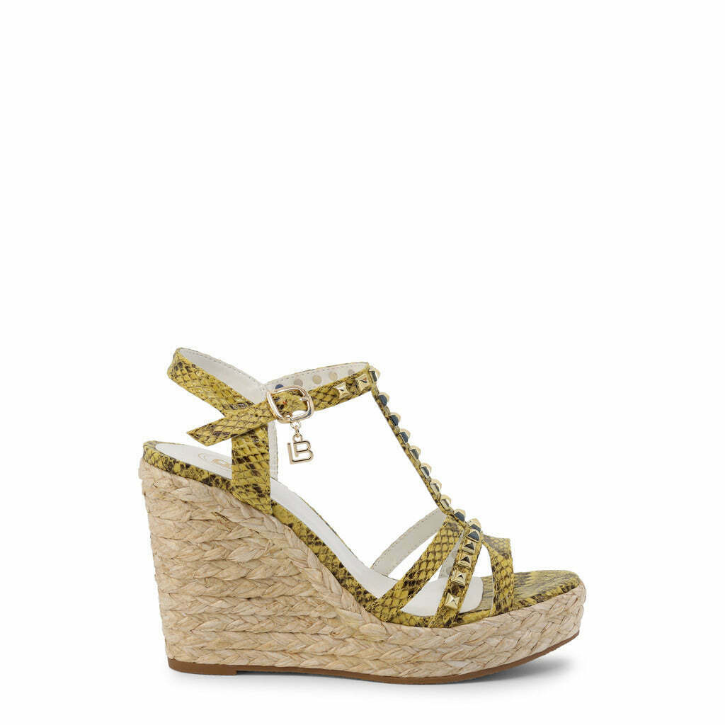 Laura Biagiotti Yellow Snakeskin Wedge Sandals.
