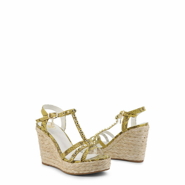 Laura Biagiotti Yellow Snakeskin Wedge Sandals.
