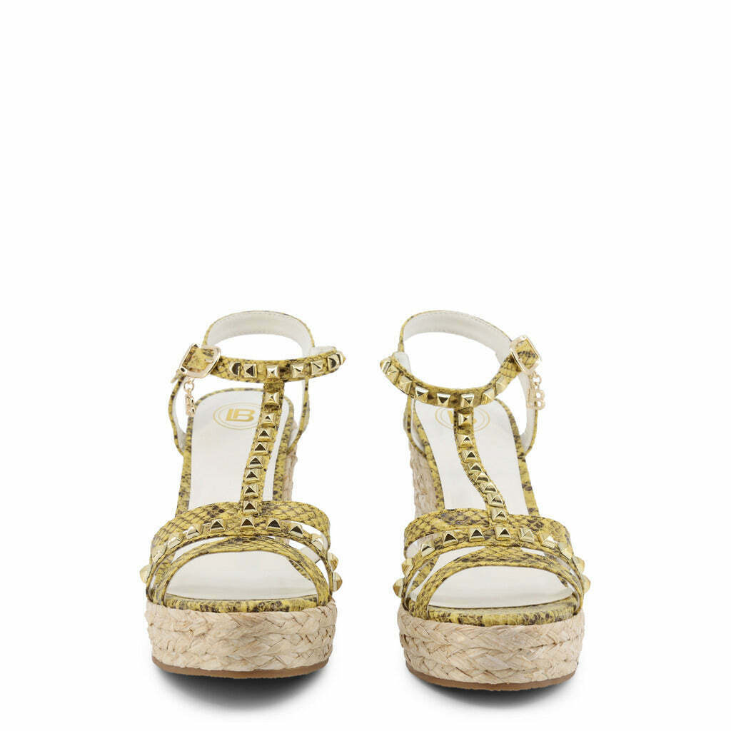 Laura Biagiotti Yellow Snakeskin Wedge Sandals.