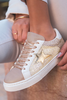 ✨ Gold Glitter Star Patchwork PU Leather Lace-Up Sneakers – Sparkle with Every Step ✨.