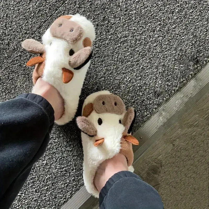 Women's Cute Cow Plush Slippers - Cozy Indoor Footwear | Signature Step