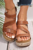 Chestnut Hollow Out Velcro Leather Wedge Sandal.