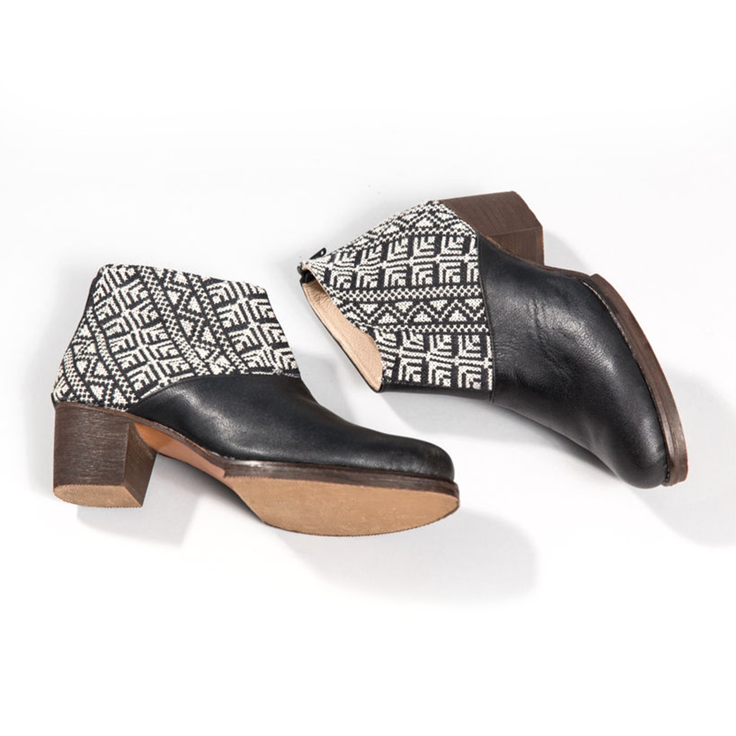 Salma Ankle Boot – Black & Ecru | Handcrafted Women’s Boots with Tatreez Embroidery.