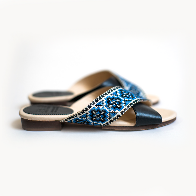 Mona Cross Strap Sandal | Handmade Palestinian Embroidered Summer Sandals.