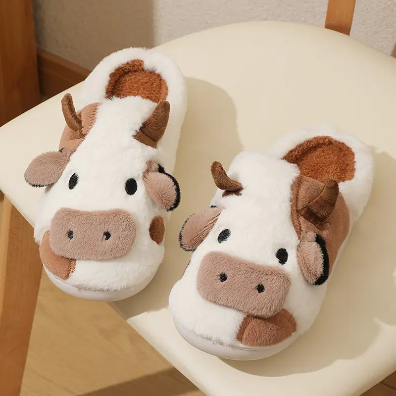 Women's Cute Cow Plush Slippers - Cozy Indoor Footwear | Signature Step