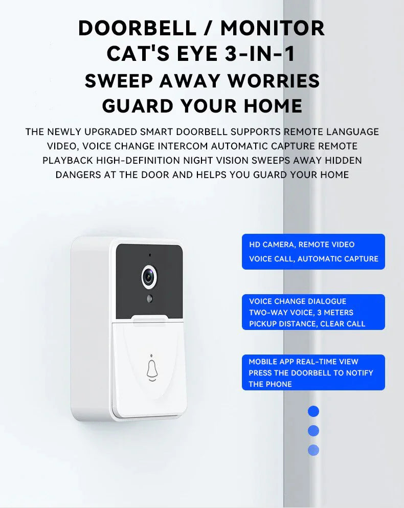 Smart WiFi Video Doorbell 1080P HD Camera - Night Vision Intercom Security System with 166° Wide Angle