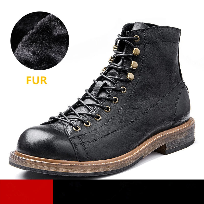 Retro Round Toe Men's Work Boots – British Style Leather Lace-Up.