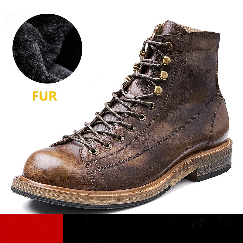 Retro Round Toe Men's Work Boots – British Style Leather Lace-Up.