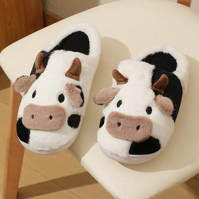 Women's Cute Cow Plush Slippers - Cozy Indoor Footwear | Signature Step