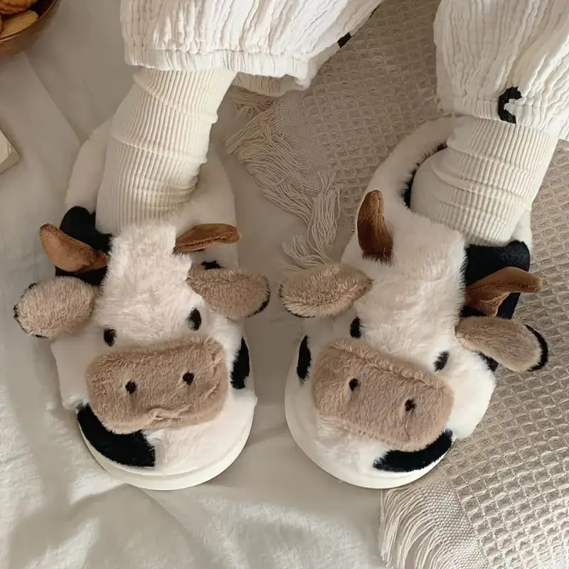 Women's Cute Cow Plush Slippers - Cozy Indoor Footwear | Signature Step