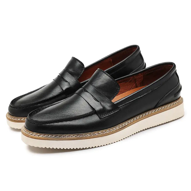 Men's Cowhide Leather Slip-On Shoes – Casual Round Toe Footwear.