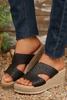 Black Flower Hollow Out PU Leather Wedge Slippers.