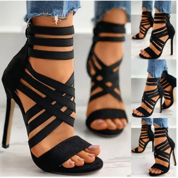 Fluorescent High-Heel Elastic Band Sandals