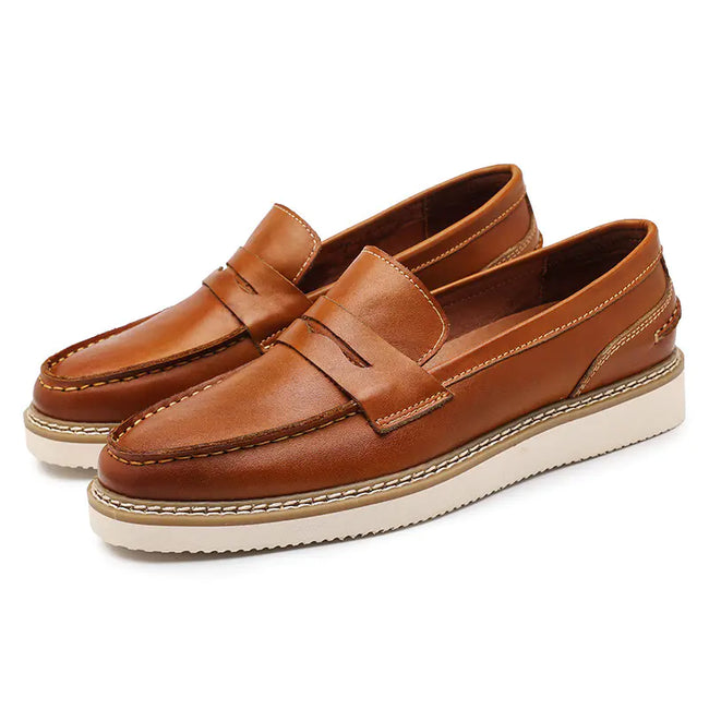 Men's Cowhide Leather Slip-On Shoes – Casual Round Toe Footwear.