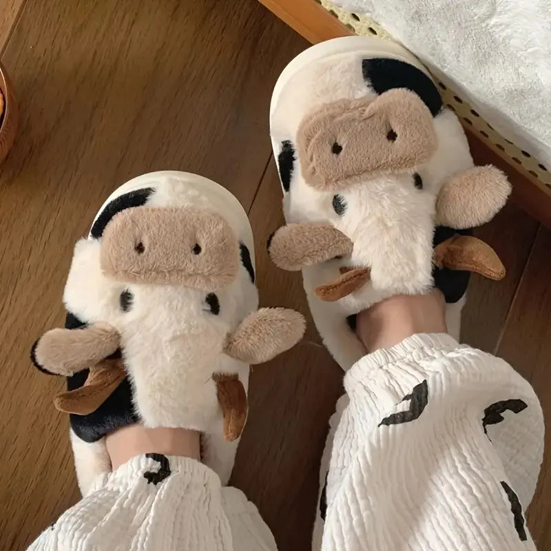 Women's Cute Cow Plush Slippers - Cozy Indoor Footwear | Signature Step