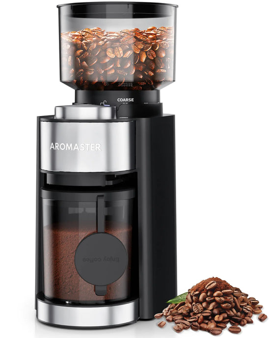 Aromaster 25-Setting Burr Coffee Grinder with Timer and Brush - Black