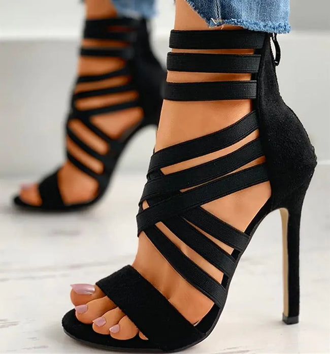Fluorescent High-Heel Elastic Band Sandals